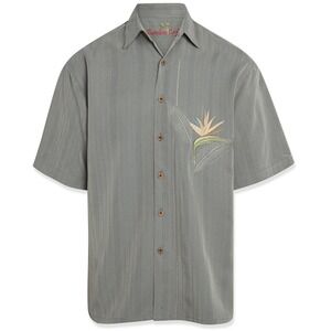 Bamboo Cay Bird of Paradise Embroidered Camp Shirt Ocean Gray Size Small
